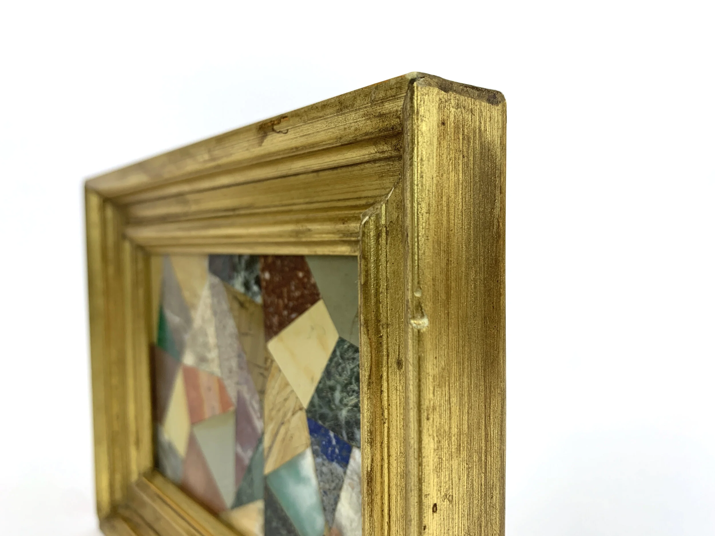 G. Ugolini 天然石モザイク G. Ugolini Italian Pietra Dura Stone Framed Abstract Mosaic